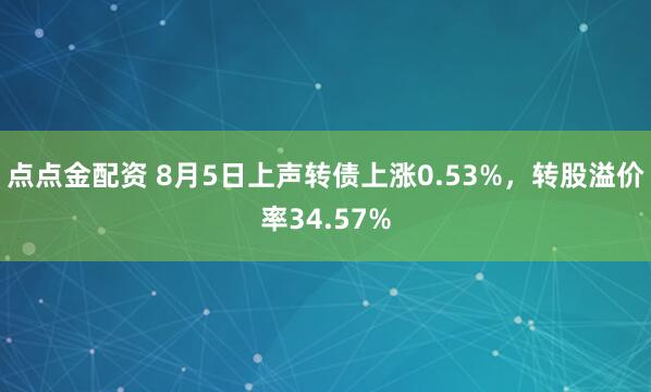 点点金配资 8月5日上声转债上涨0.53%,转股溢价率34.57%